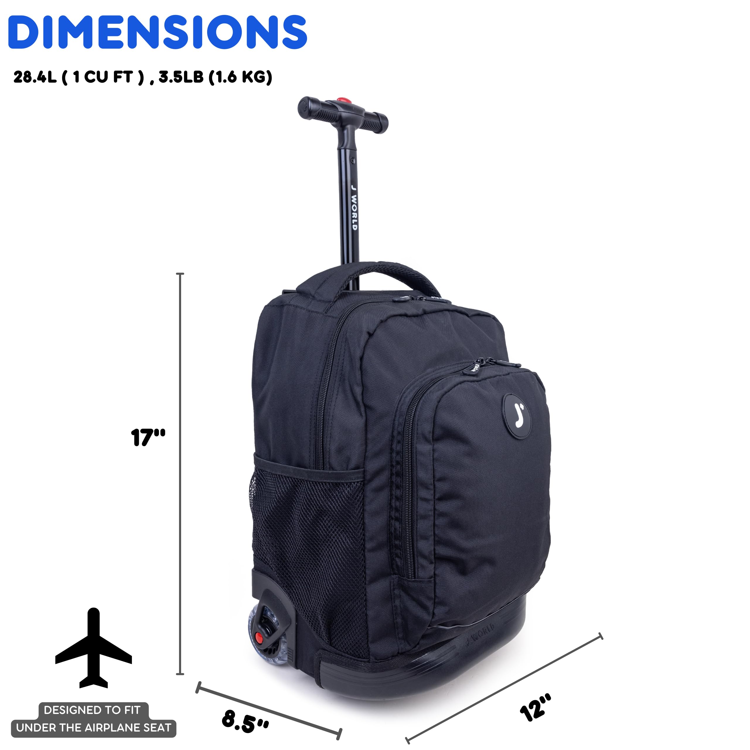 J World Sunny Rolling Backpack for Kids. Roller Bag With Wheels, Black