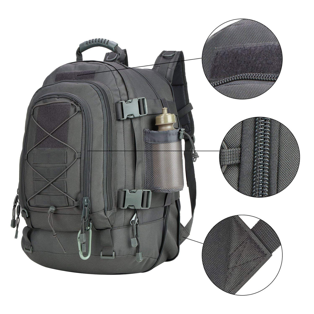 Military Expandable Travel Backpack Tactical Waterproof Work Backpack for Men(GRAY)
