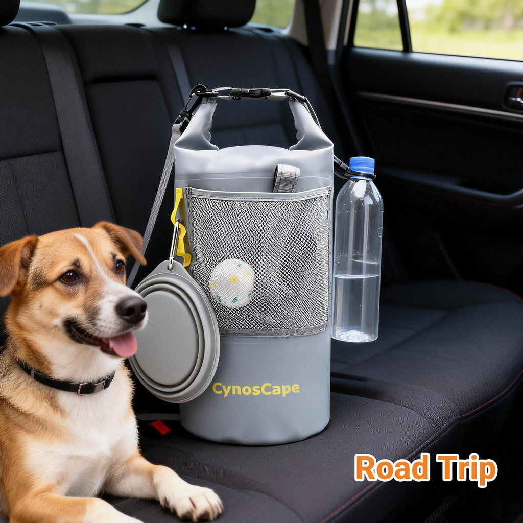 CynosCape Dog Food Travel Bag,Dog Overnight Bag,10L,Odor-Resistant PVC with Mesh Pocket & D-Ring, Easy-Wipe Clean, Camping & Road Trip Ready for Dogs and Cats (Bowl Not Included)