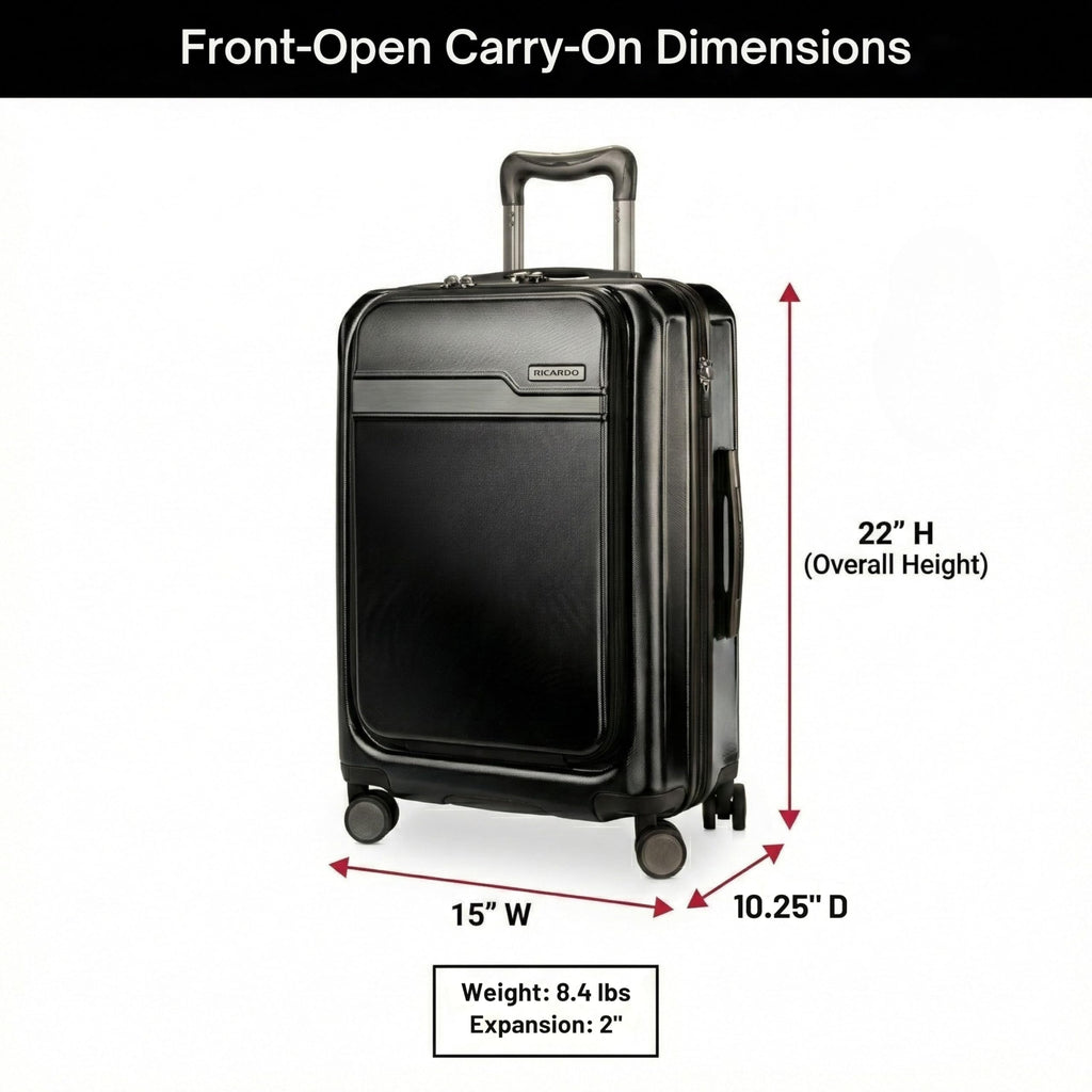 Ricardo Beverly Hills Brentwood Hardside Luggage Collection – Expandable Suitcases with Wheels and TSA Lock, 21" Front Open Carry-on with Smartstand, Onyx