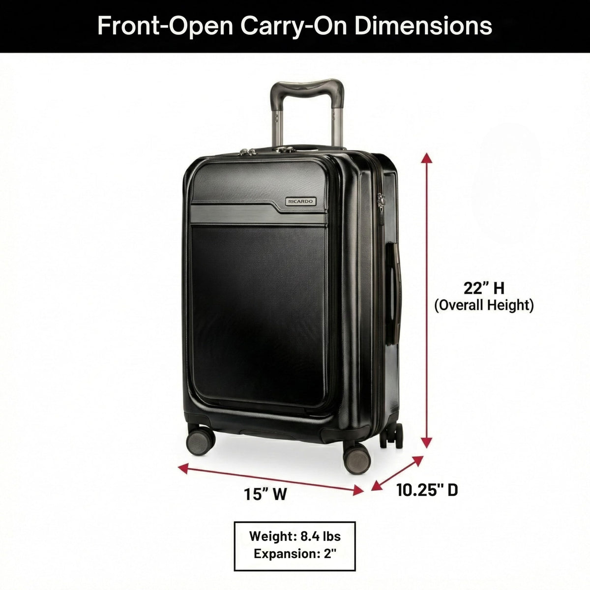 Ricardo Beverly Hills Brentwood Hardside Luggage Collection – Expandable Suitcases with Wheels and TSA Lock, 21" Front Open Carry-on with Smartstand, Onyx