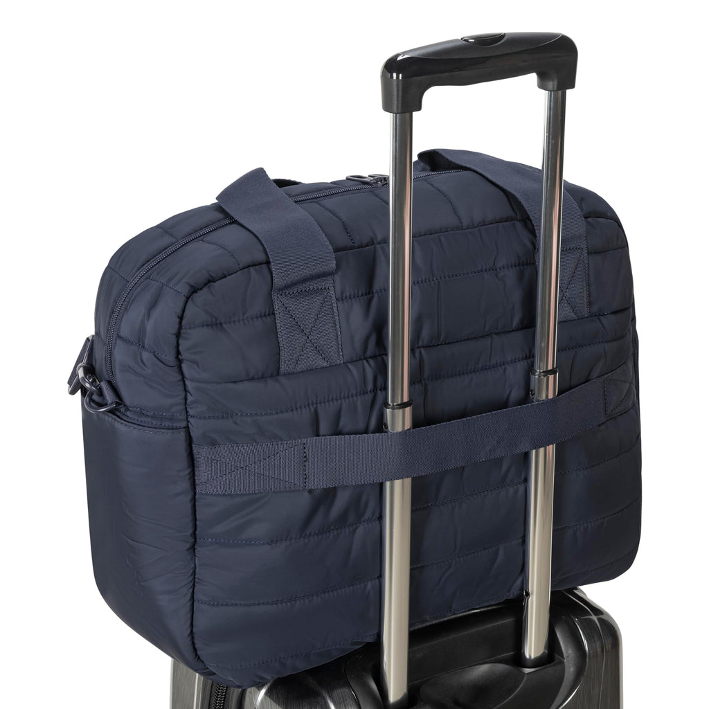 PUMA Isla Carryall, Trendy Weekender with Shoe Pocket, Removable Strap & Quilted Style, New Navy