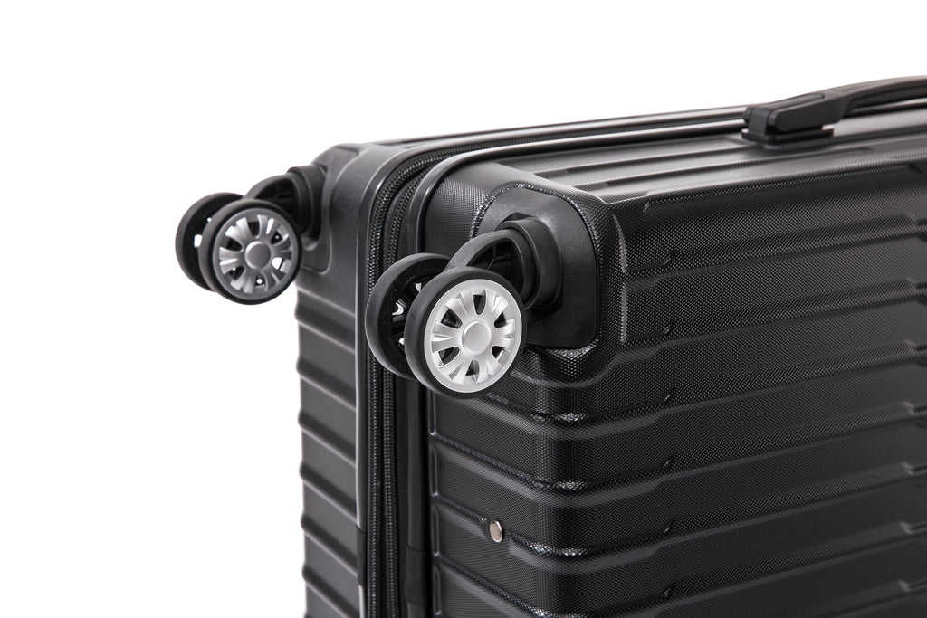 Rockland Huntington 3 PC Luggage Set, 2 PC Hard Case Upright Luggages with Spinner Wheels and a 14" Polyester Tote Bag, Black, (14" Tote, 20", 28")