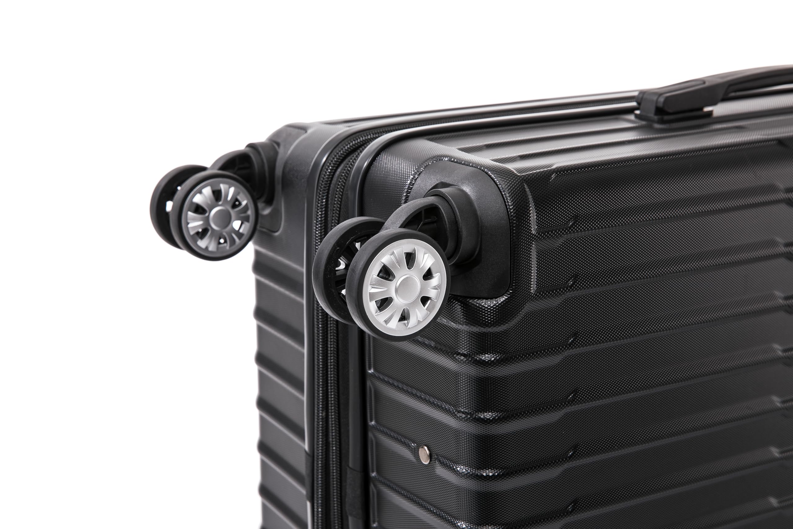 Rockland Huntington 3 PC Luggage Set, 2 PC Hard Case Upright Luggages with Spinner Wheels and a 14" Polyester Tote Bag, Black, (14" Tote, 20", 28")