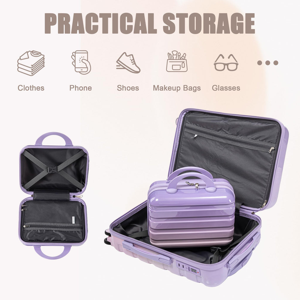 Clyrava 20 Inch Carry on Luggage Set with 14" Cosmetic Case Pink Purple, Suitcases with Spinner Wheels Hardshell, Hard Shell Suitcases 2 Piece Set, Rolling Suitcase for Women/Men/Girls Travel