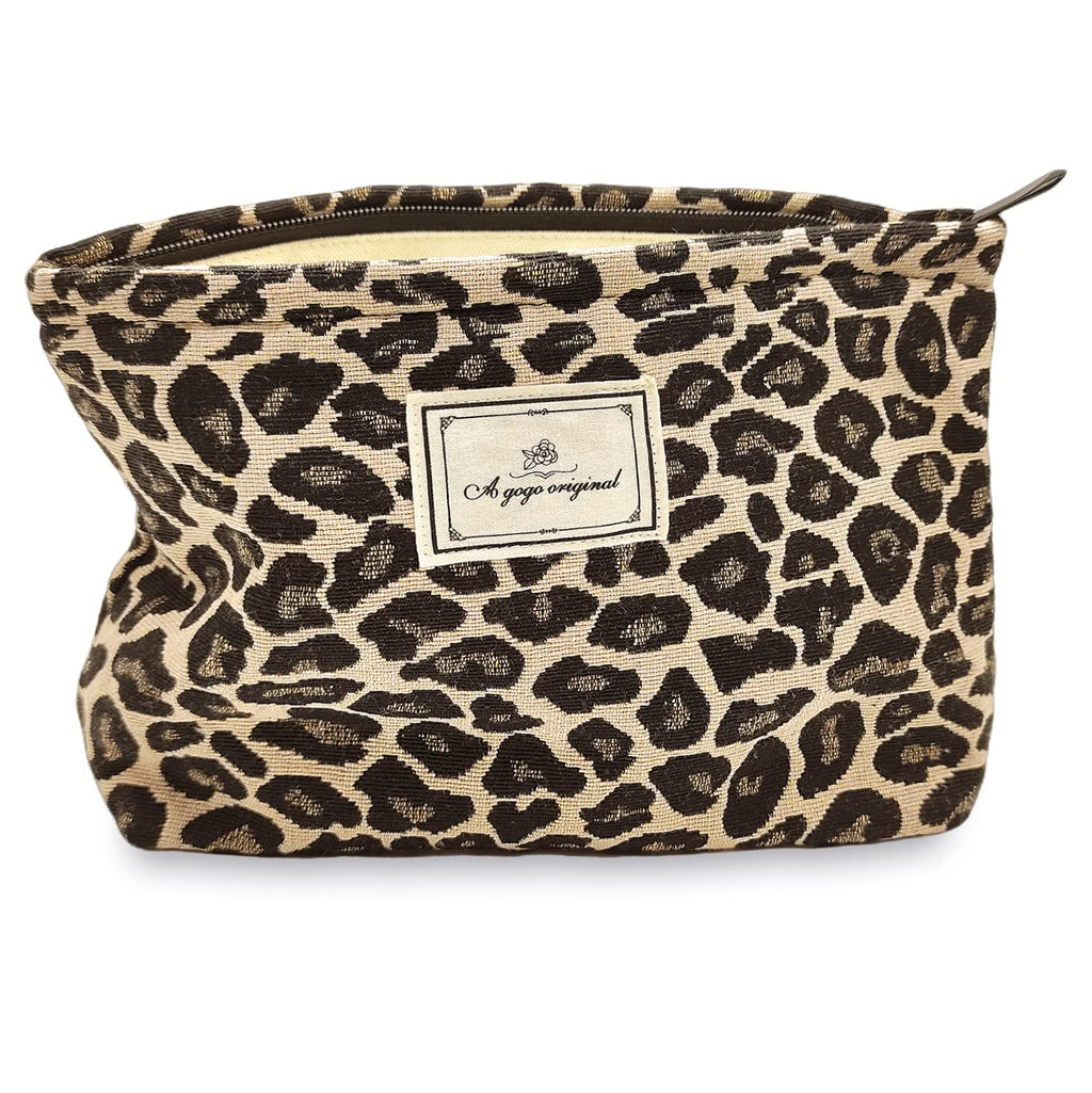 STARDW Leopard Makeup Bag Organizer Cosmetic Bags for Women and Girls,Travel Toiletry Bag Large Capacity Canvas Makeup Zipper Pouch, Purse Organizer Pouches (Brown Leopard)