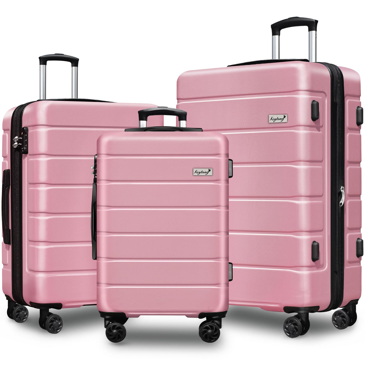 KEYTANG Explorer Expandable Luggage Set 3 Piece, Hardside Carry on Suitcase Sets with Spinner Wheels & TSA Lock, Lightweight Luggage Case for Travel & Business, Pink (20in/24in/28in)