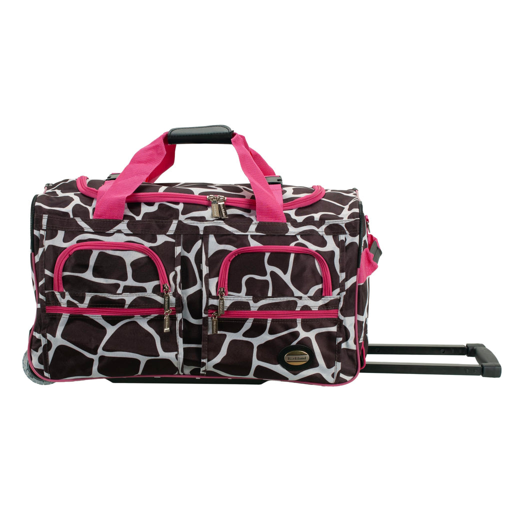 Rockland unisex-adult Rolling Duffel Bag, Pink Giraffe, 22-Inch