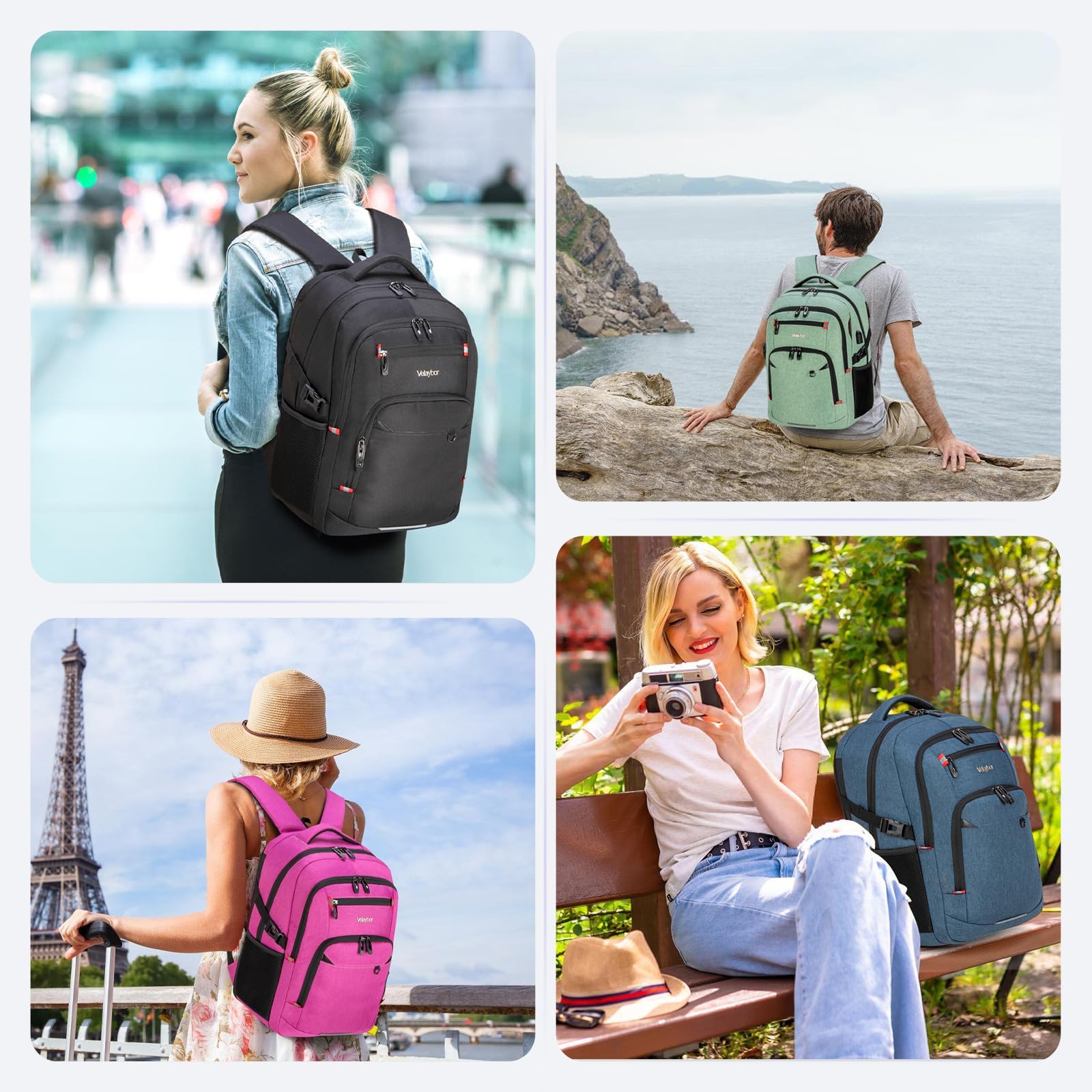 Velaybor 40L Expandable Laptop Backpack, Anti-thief Travel Backpack, Airline Approved Business Waterproof Carry on Luggage, Fits 15.6" Laptop for Men Women