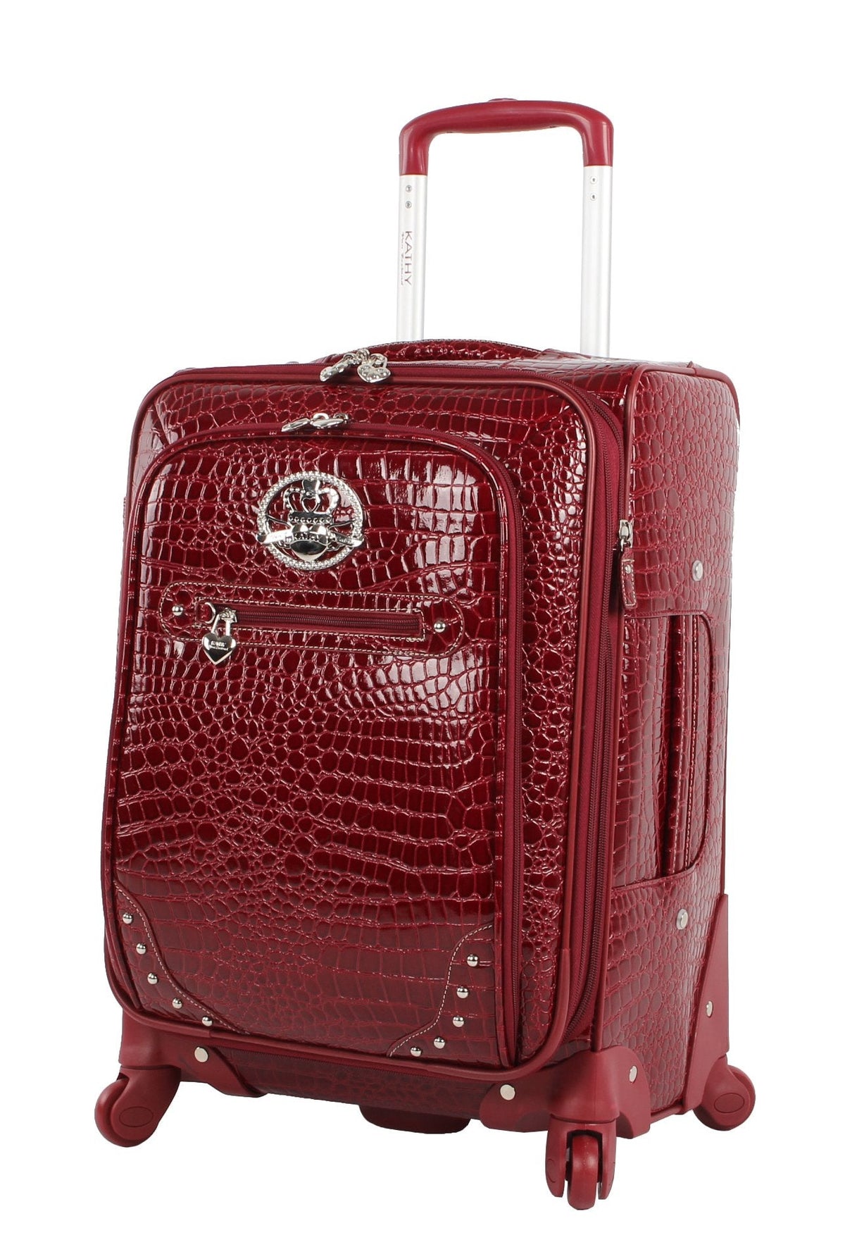 Kathy Van Zeeland Croco PVC Designer Luggage - Lightweight Expandable 20 Inch Carry on Suitcase for Women - Small Durable Bag with 4-Rolling Spinner Wheels (Burgundy)