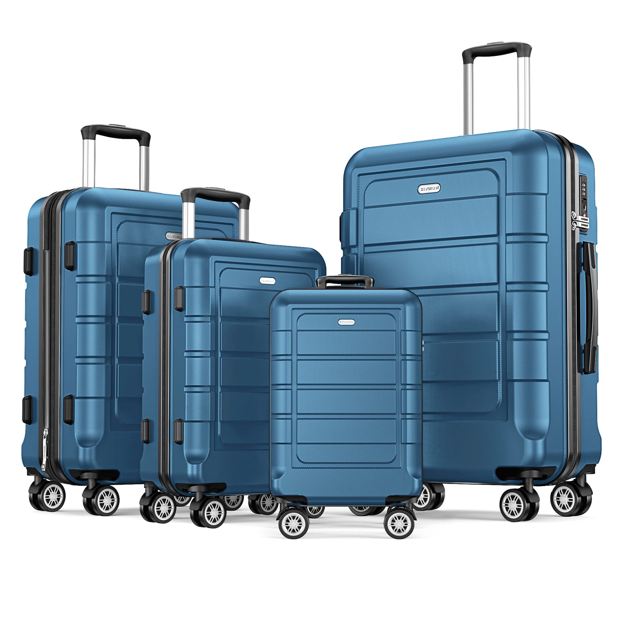 SHOWKOO Luggage Sets Expandable 100% PC Durable Suitcase Sets Double Wheels TSA Lock 4 Piece Luggage Set Navy