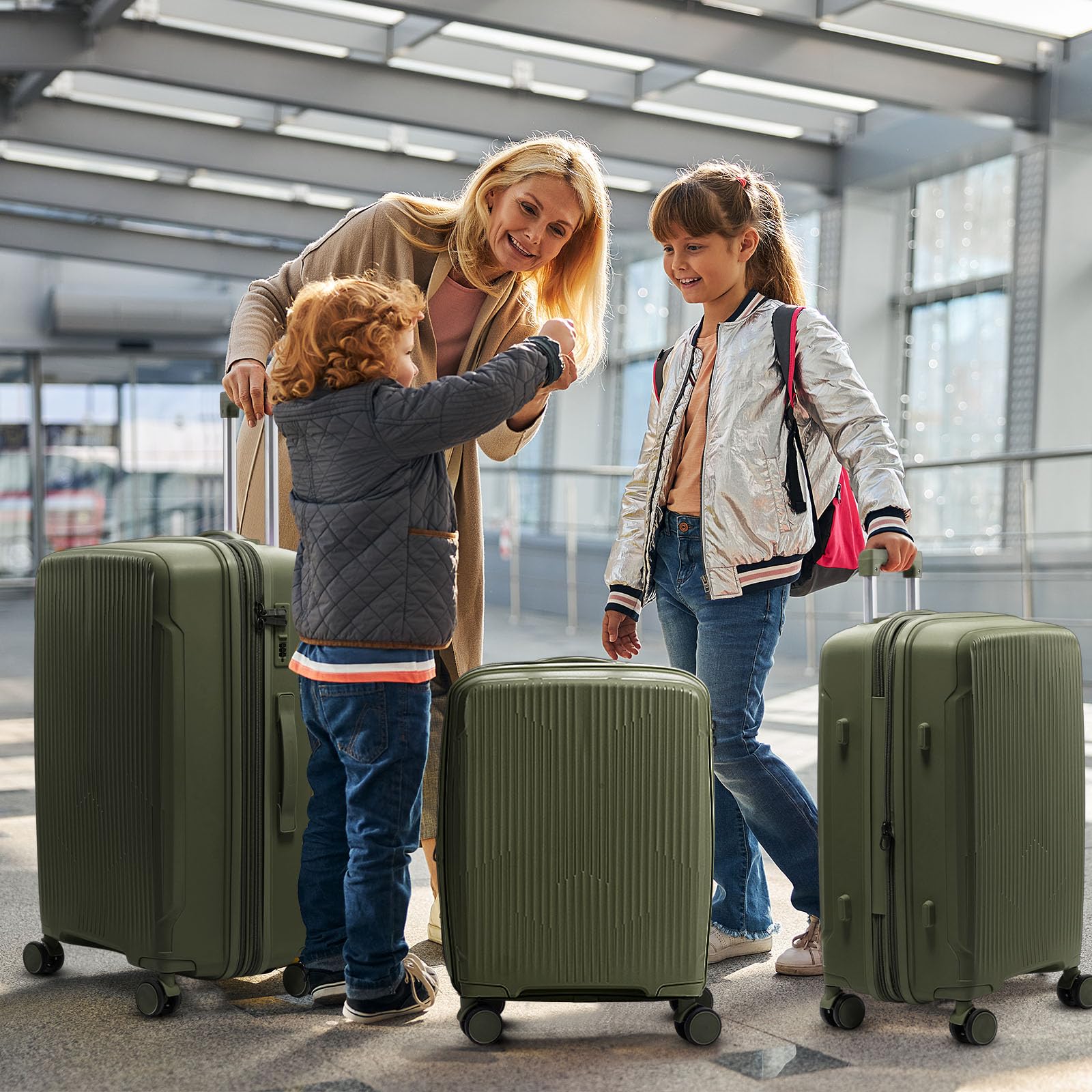 Nazhura Luggage Set, 3-Piece Hardside Suitcase Set, 20-inch Carry On, 24-inch, 28-inch Luggage (Oliver Green)