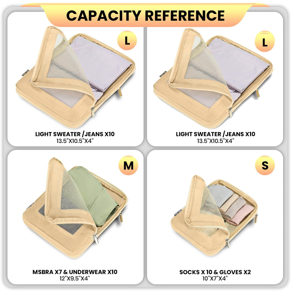 Small Compression Packing Cubes 4-Piece Set - Space Saving Travel Organizer Bags for Carry-On Luggage, Compressible Mesh Packing Cubes for Travel Women Ultralight