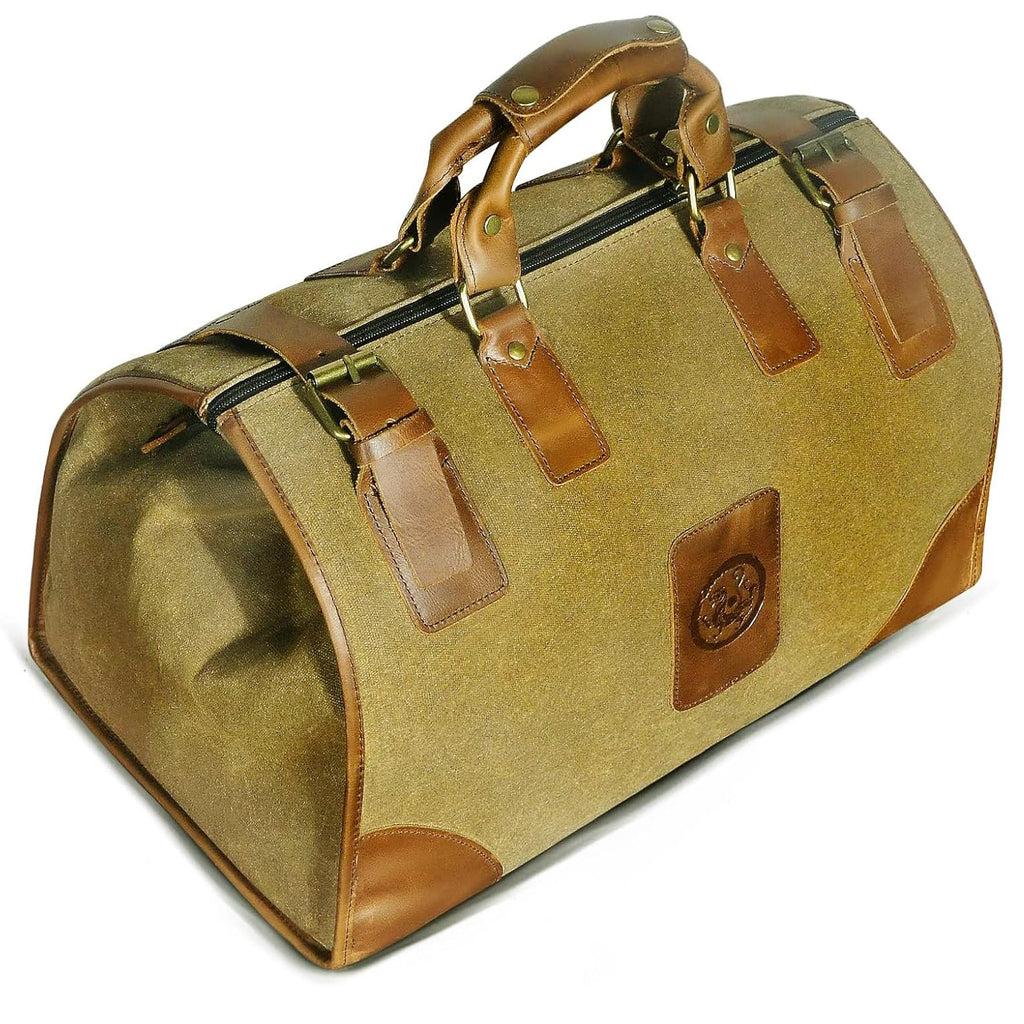 Handadsume Water Resistant Canvas + Leather Travel Luggage Tote Duffle Gym Suitcase Weekender Overnight Bag For Men Male FB8151 (A-Brown)