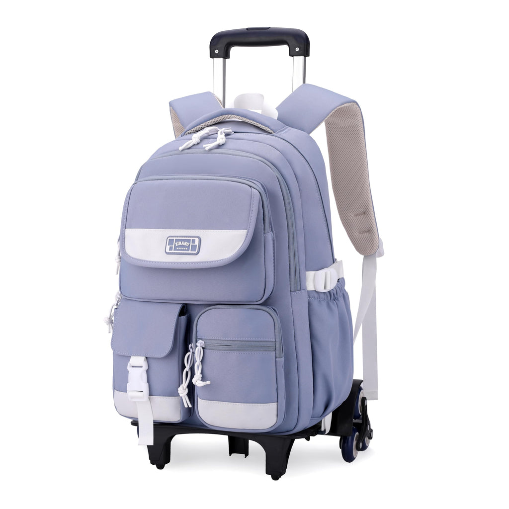 MITOWERMI Rolling Backpack for Girls, Backpack with Wheels for Boys, Kids Roller Trolley Bags Wheeled School Bookbag Blue-6 wheels