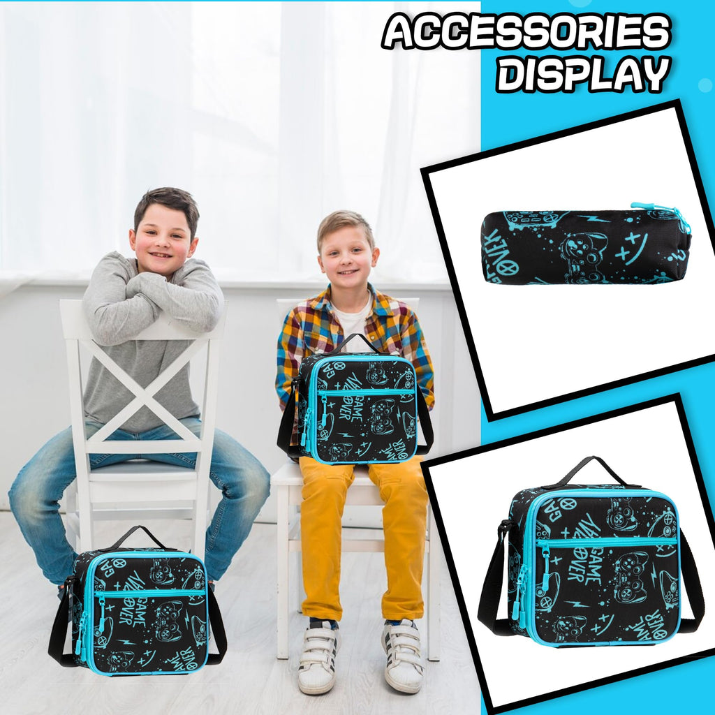 Meetbelify Boys Rolling Backpack with Wheels Kids Travel Luggage with Lunch Box Pencil Case for Elementary Students 18inch Carry on Suitcase for Boys Ages 8-10