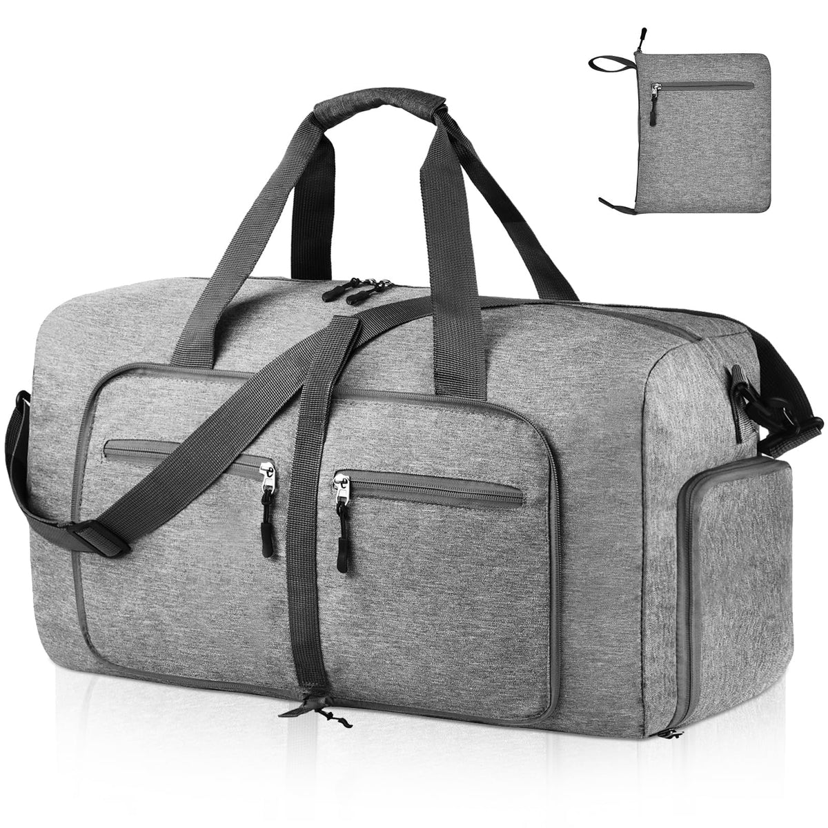 Dimayar 40L Travel Duffle Bag - Foldable Duffel Bag with Shoes Compartment - Overnight Bags Waterproof & Tear Resistant(Gray)