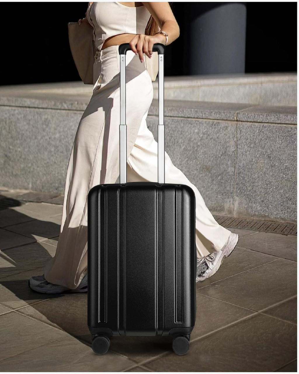 LUGGEX Carry On Luggage 22x14x9 Airline Approved, L2 100% PC Hard Shell Travel Suitcase with Smooth Spinner Wheels, TSA Lock (EX-Core, Black, 20 Inch, 40L)