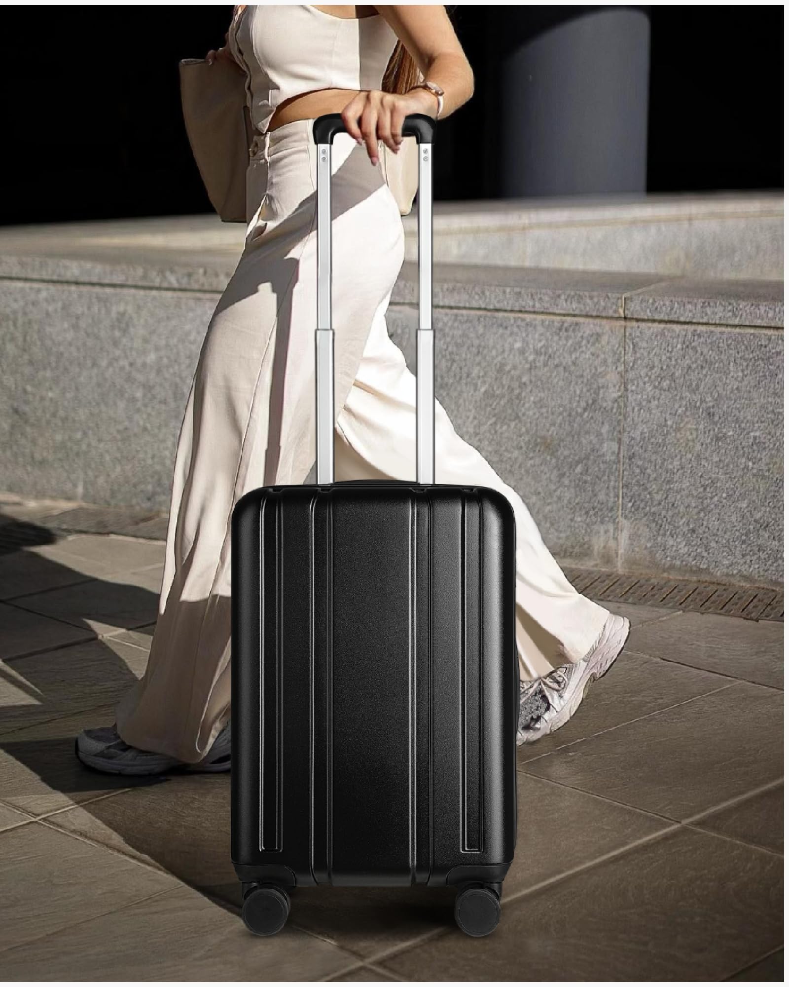LUGGEX Carry On Luggage 22x14x9 Airline Approved, L2 100% PC Hard Shell Travel Suitcase with Smooth Spinner Wheels, TSA Lock (EX-Core, Black, 20 Inch, 40L)