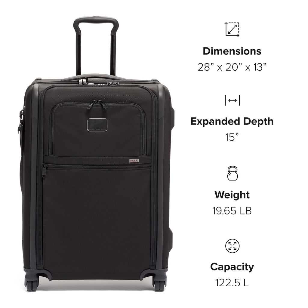 TUMI - Alpha Medium Dual Access Expandable 4-Wheeled Checked Luggage - Zipper Expansion - Durable Ballistic Nylon - Medium Capacity Suitcase with TSA Lock - Navy Blue