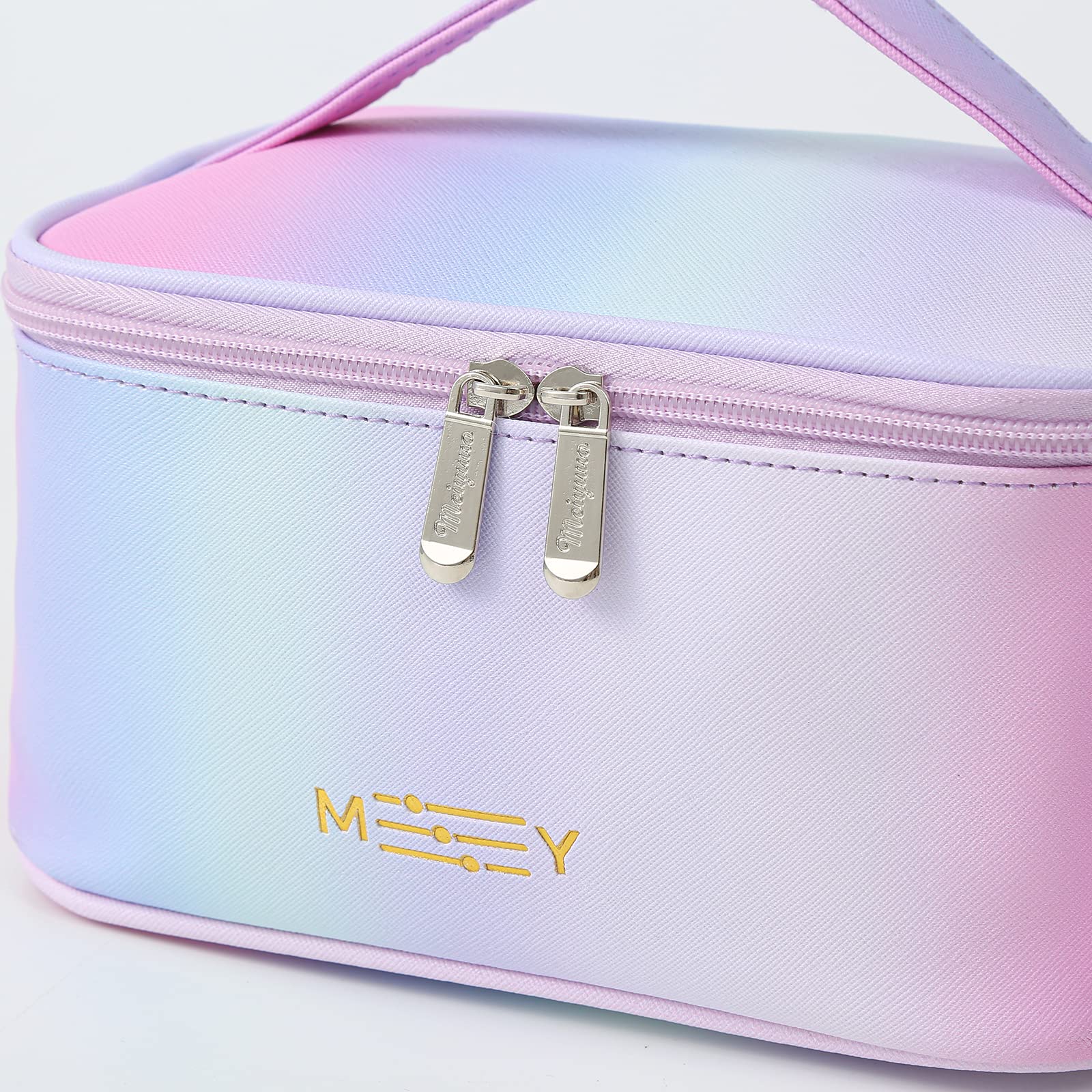 Meiyuuo Makeup Bag Large Cosmetic Bags for Women Girls Cute Travel Zipper Pouch Toiletry Organizer for Beauty Essentials Waterproof (Gradient Rainbow Pink)