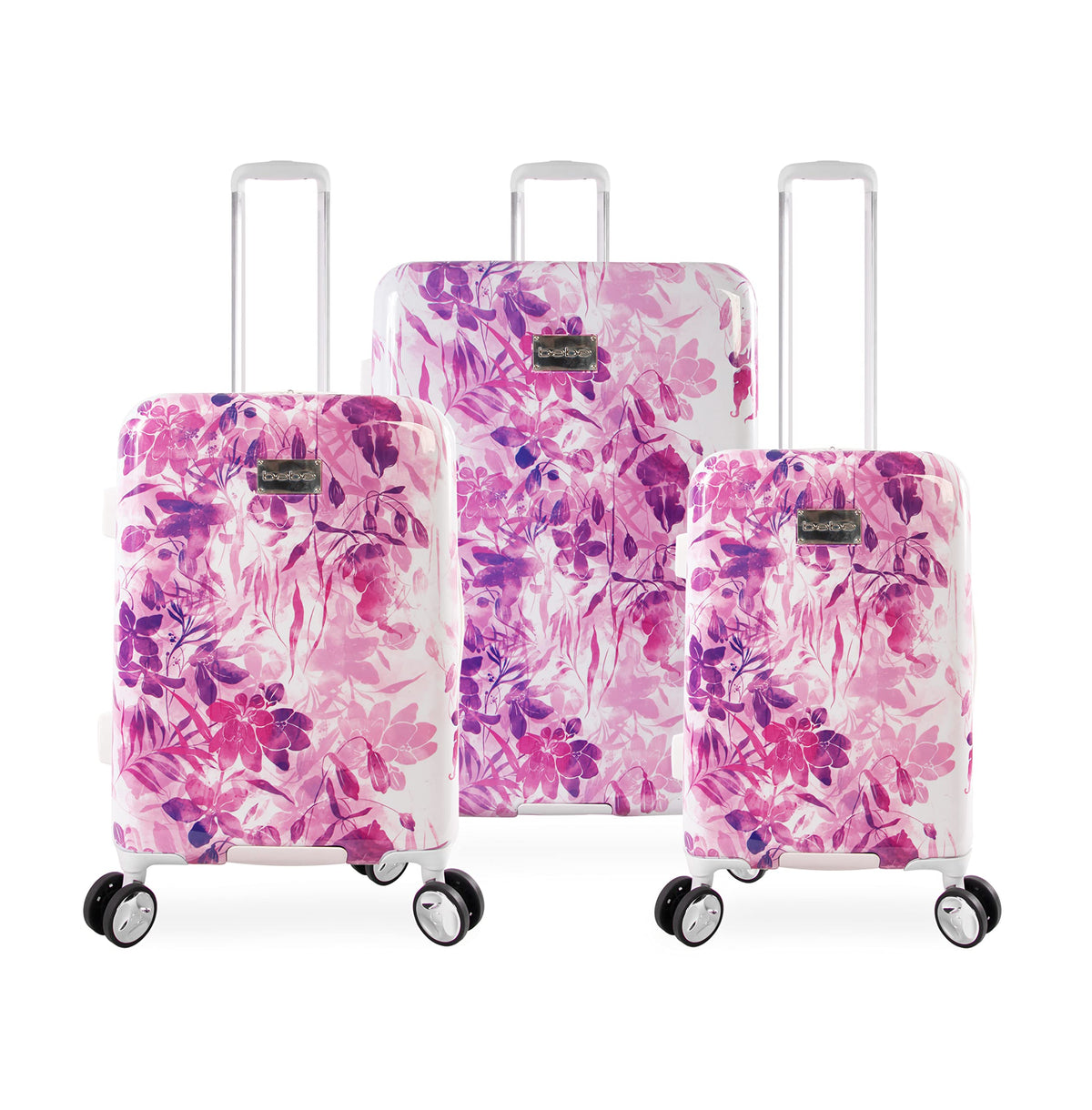 BEBE Women's Alisa Spinner Suitcase, Purple Floral, 3pc Set