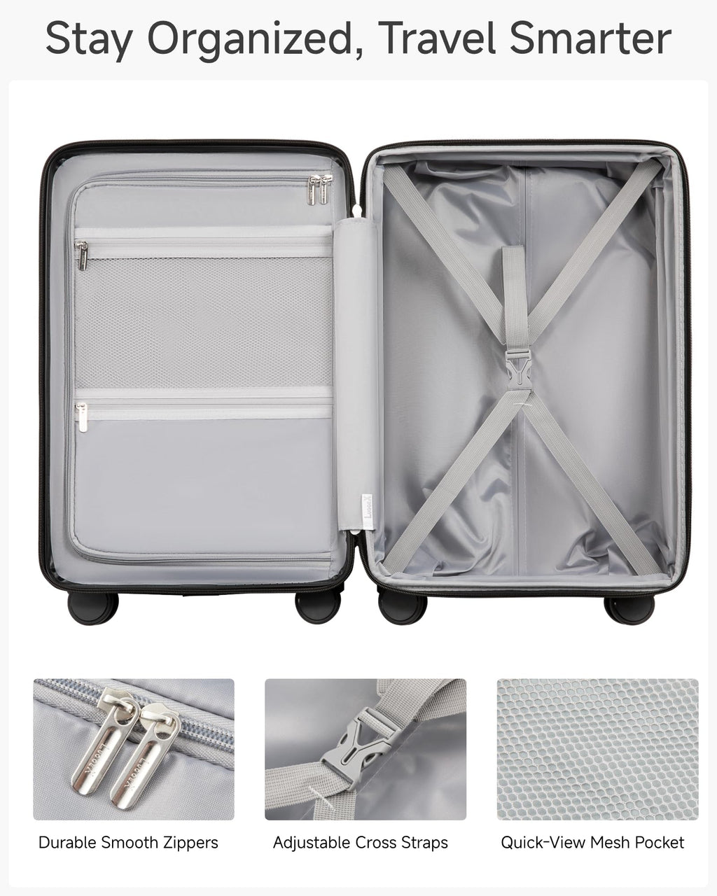 LUGGEX Carry On Luggage 22x14x9 Airline Approved, KVC Expandable Polycarbonate Hard Shell Suitcase for Travelling (EX-Core, Pink, 20 Inch, 40L-44L)