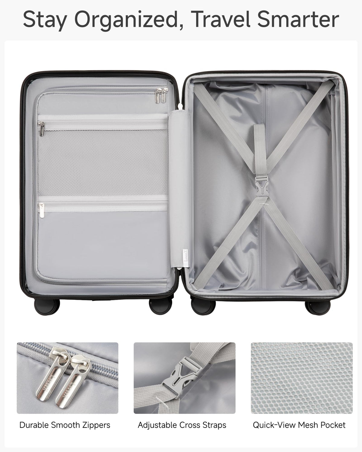 LUGGEX Carry On Luggage 22x14x9 Airline Approved, KVC Expandable Polycarbonate Hard Shell Suitcase for Travelling (EX-Core, Pink, 20 Inch, 40L-44L)
