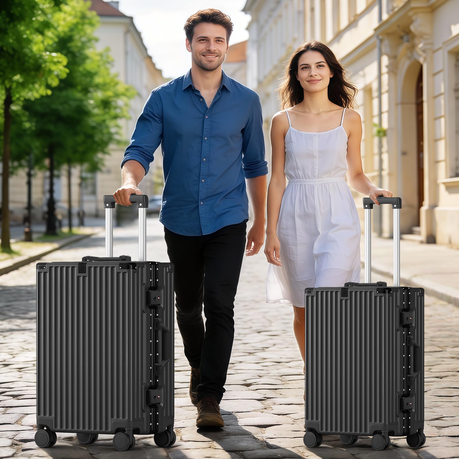Faqy Z 20 Inch Carry On Suitcase, Aluminum Frame Zipperless Hard Shell Luggage with Spinner Wheels, TSA Lock, USB Charging Port, Phone Holder, Cup Holder for Business Travel and Trips, Black