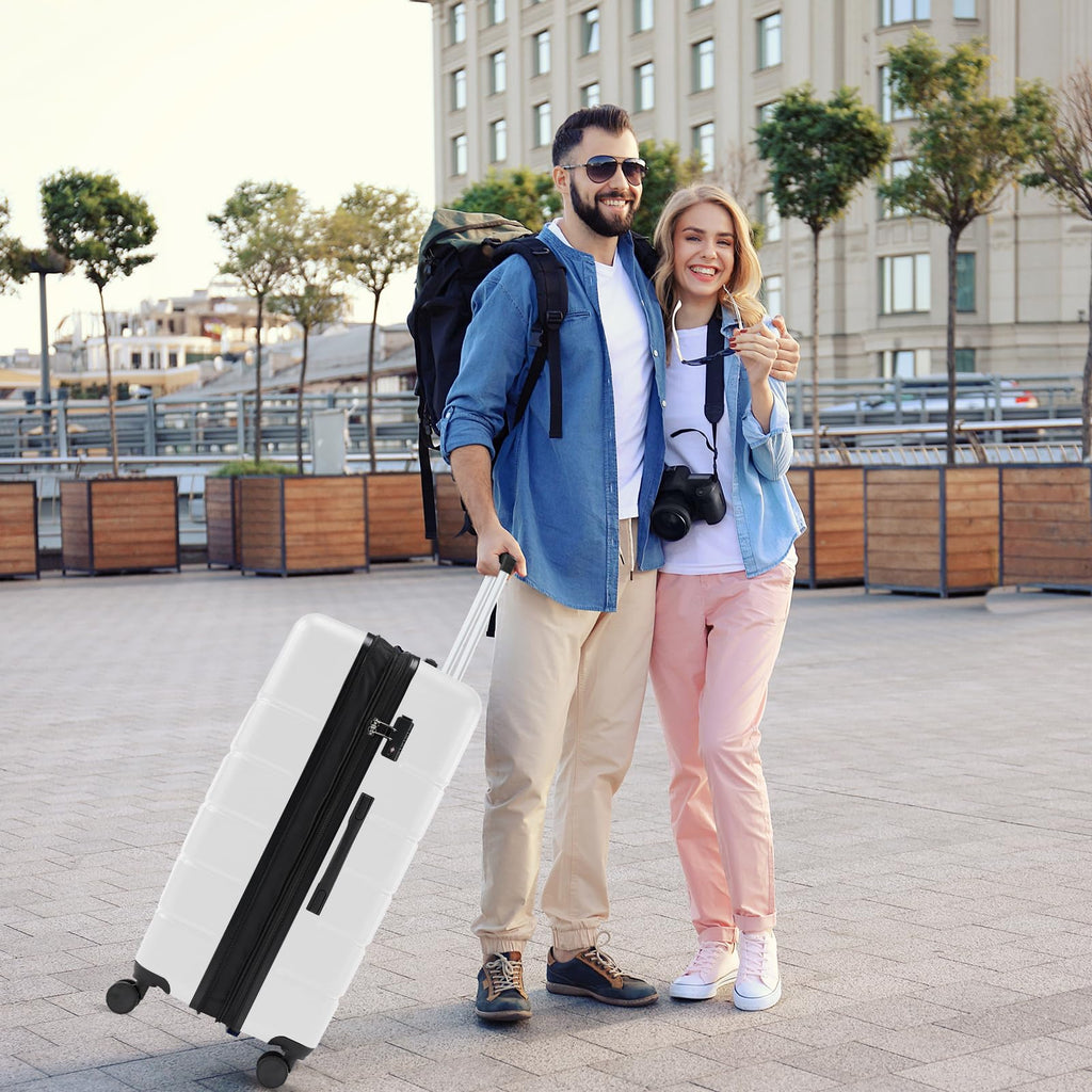 Sweetcrispy Carry on Luggage, Hard Shell ABS Suitcase with Double Spinner Wheels, Lightweight Expandable Rolling Suit Case with TSA Lock, 20 Inch Cream White
