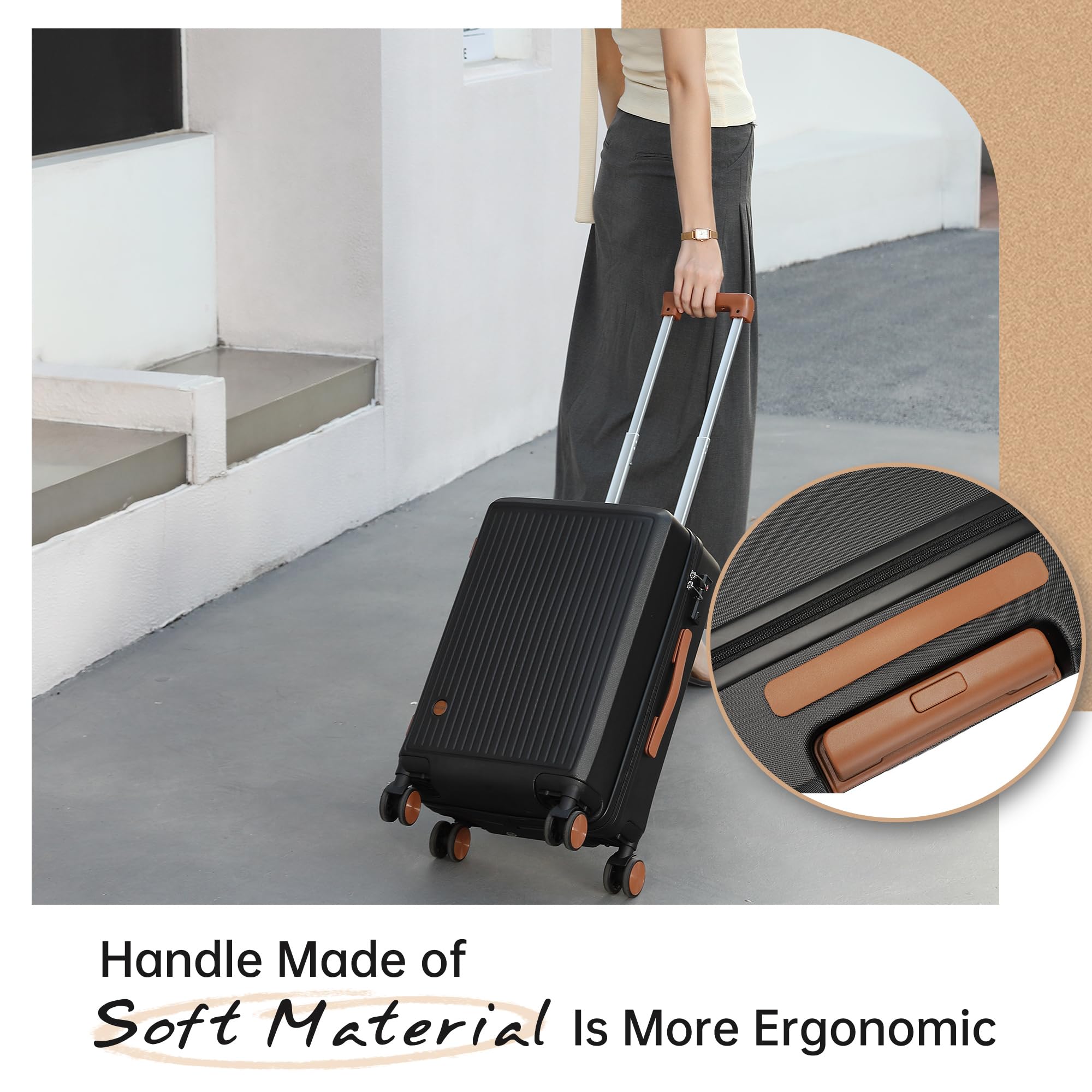 Hulsin Carry on Luggage with Spinner Wheels, 22x14x9 Airline Approved Carry-on Suitcase, Small Hardside Luggage with TSA Lock,Hard Shell Suitcase,Hard Case for Travel (Black, 20-Inch)