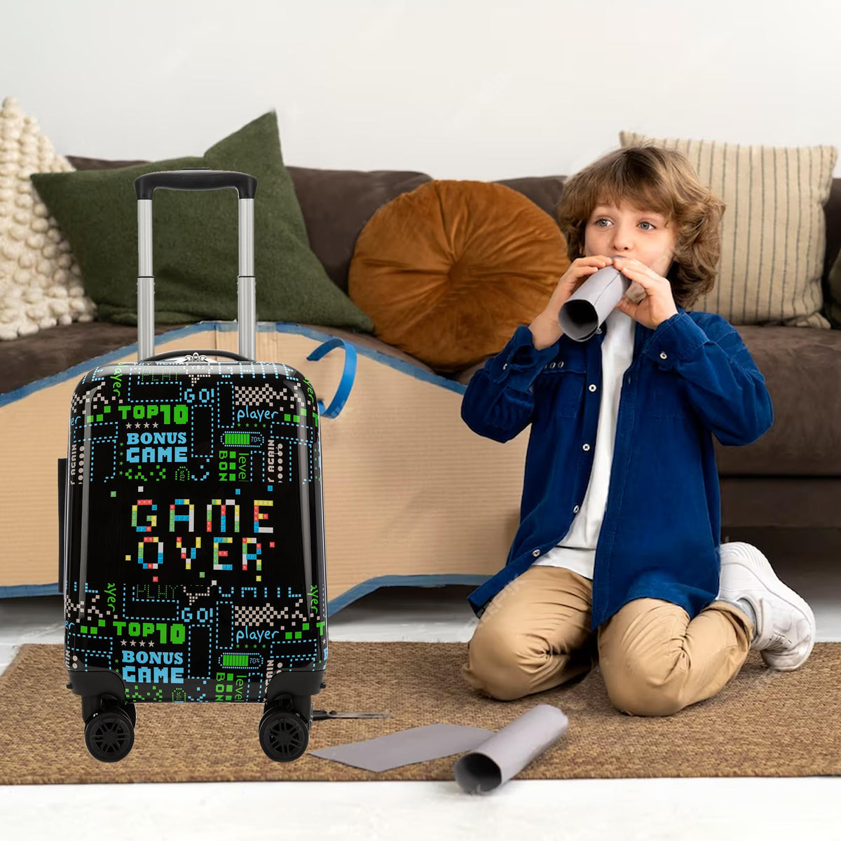 Inprof Kid’s Luggage Set 2 Piece Suitcase Set 16’’ Hardside Luggage with Spinner Wheels Girls Boys Carry on Toddler Luggage Travel Rolling Luggage Carry on Luggage Airline Approved