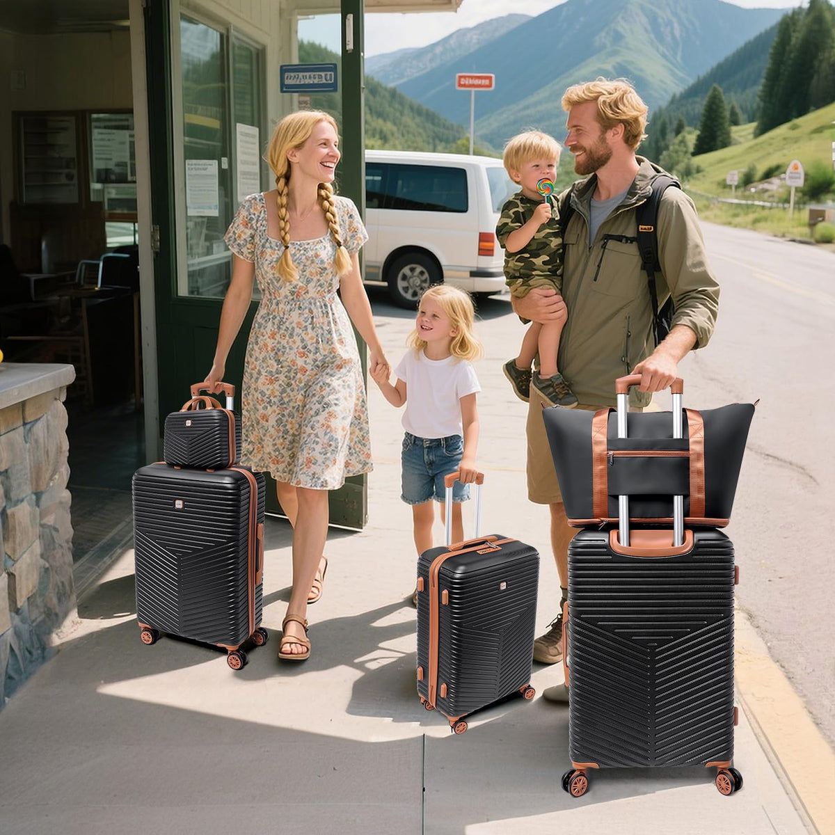 Hoteel luggage Sets 4 Piece Carry on Luaagae Suitcases with Spinner Whells & TSA Lock (4-YEAR WARRANTY), Carry on Suitcase ABS+PC Hard Shell Lightweight Travel Suitcases(13in/20in/DB/TB, Black)