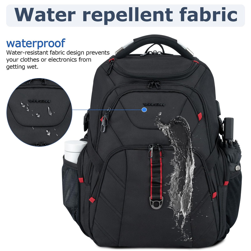 VANKEAN 17.3'' Travel Laptop Backpack TSA Friendly, Water Resistant Anti Theft Extra Large College Backpacks with RFID Pockets, USB Port for Men Women Business Work Bag, Black