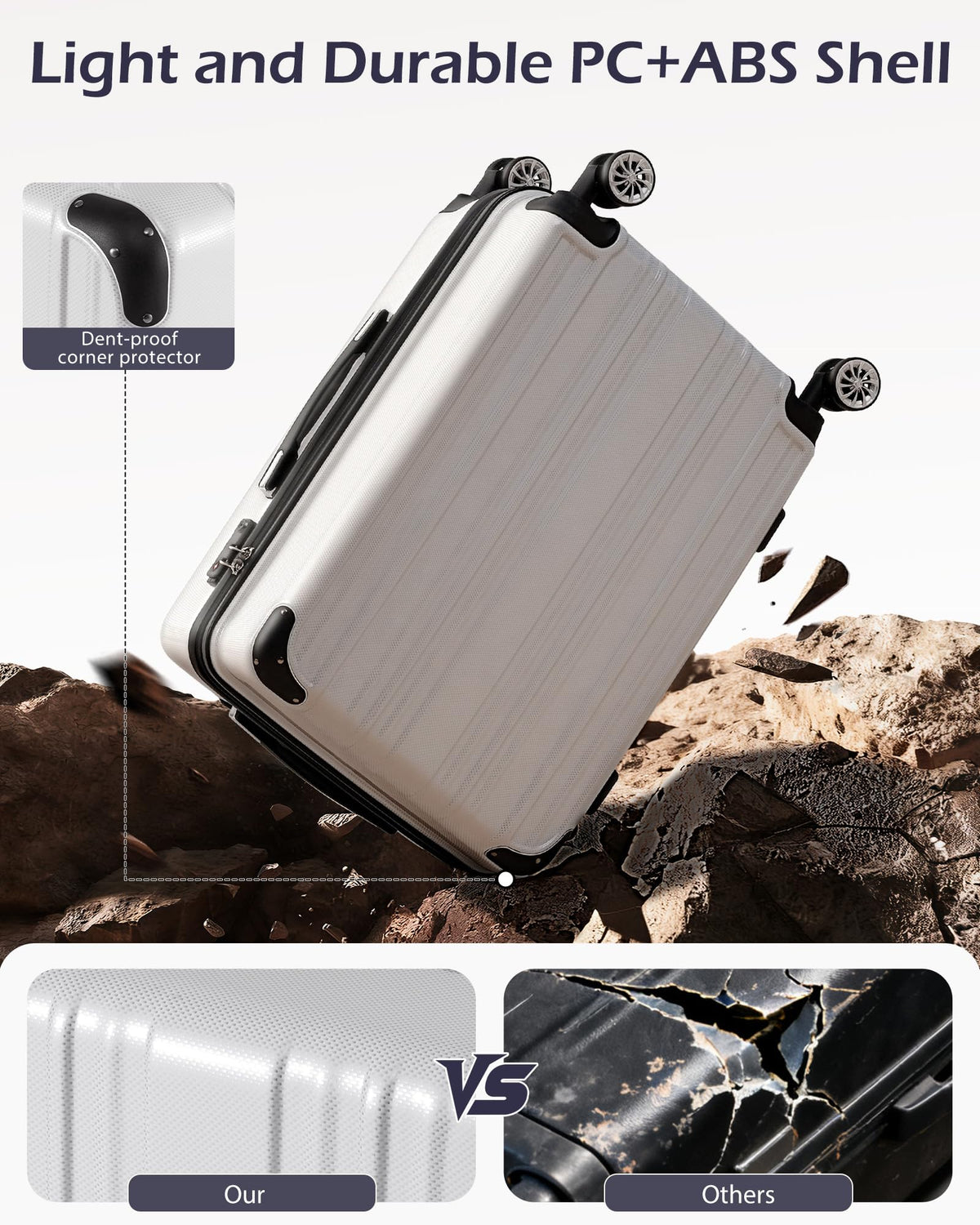 Coolife Carry On Luggage, Suitcase with Durable and Lightweight, carry on suitcase with PC+ABS Hardshell, Dual Spinner Wheels, TSA Lock, and YKK Zipper (white grid new, S(20in)_carry on)