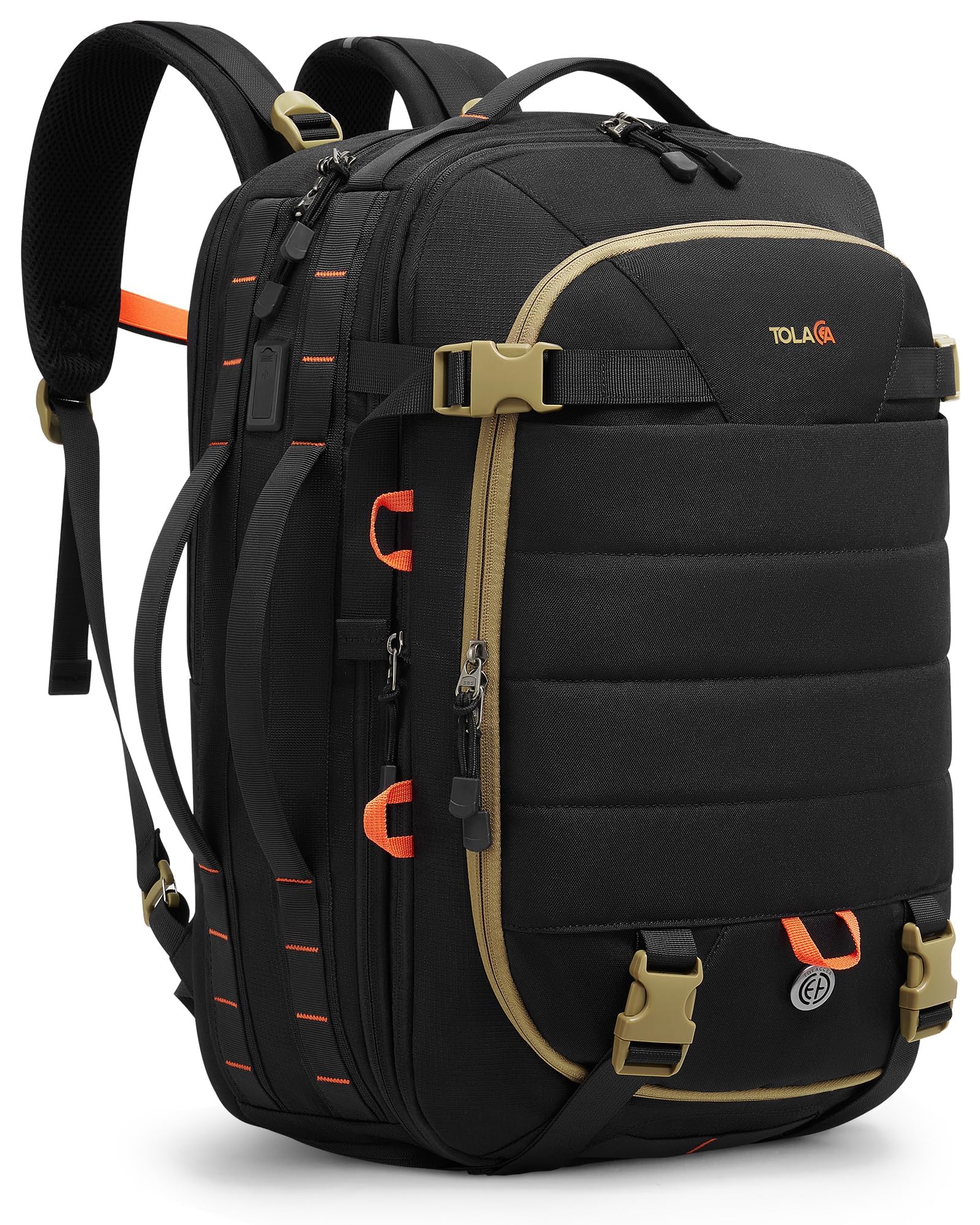 Tolaccea Carry on Travel Backpack, TSA Friendly Flight Approved Laptop Backpack Duffle Bag for Men Women with Dual Laptop Storage for 17.3", USB Charging Port, Business Rucksack 40L-50L Expandable