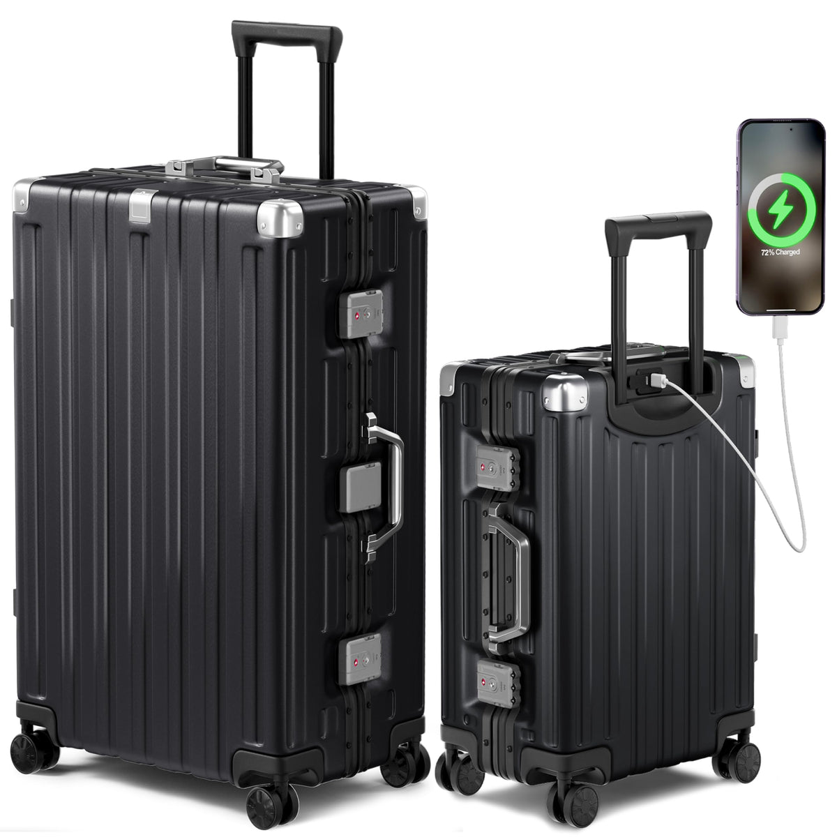 Krute Luggage Sets 2 Pieces Aluminum Frame Suitcase With Spinner Wheels 20 28 Inch Hardside No Zipper PC Luggages with USB Charger