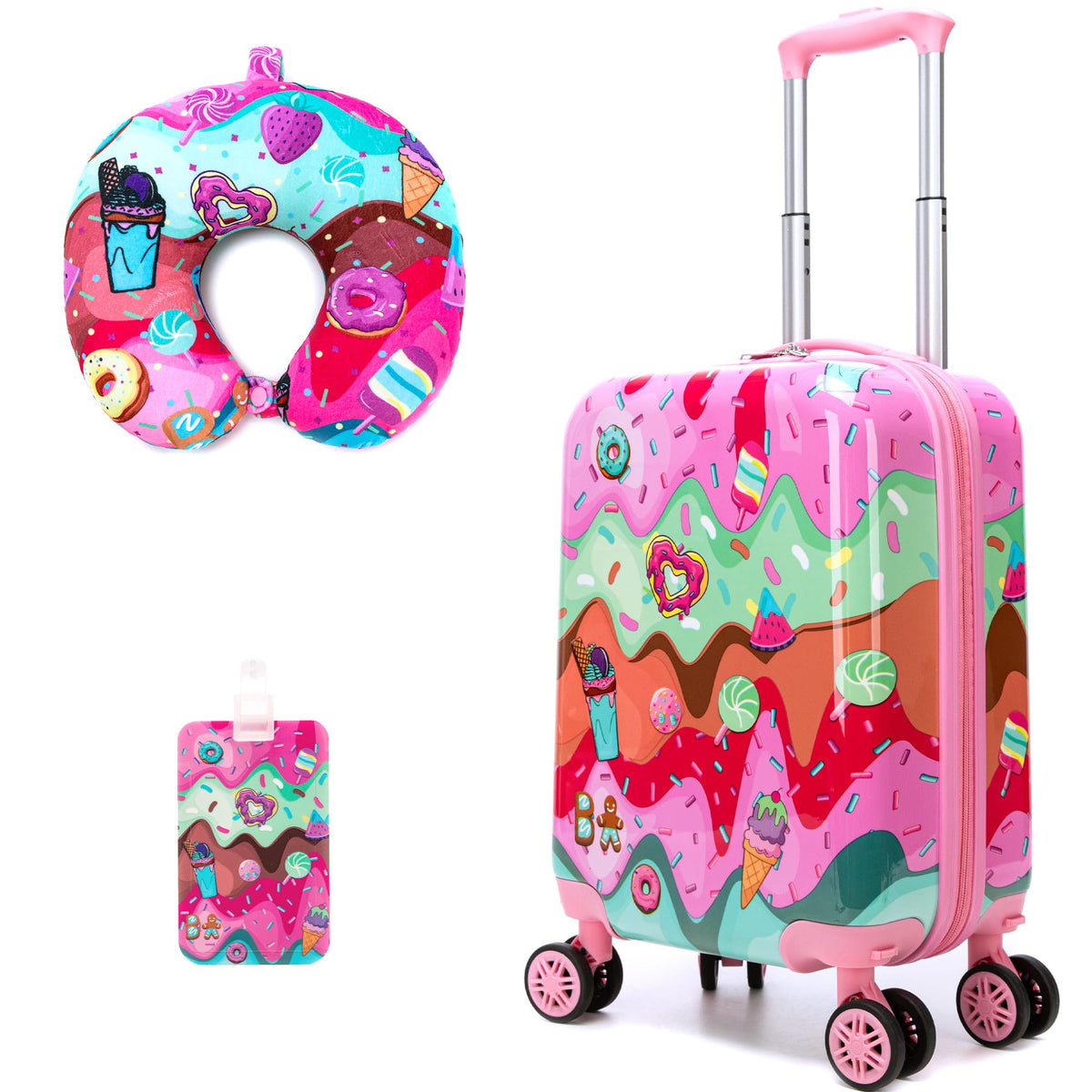 Homskiii 2 in 1 Suitcase for Kids 16inch Luggage Set for Girls Travel Suitcase Hard Shell Luggage Sets with Spinner Wheels Carry on Luggage Airline Approved