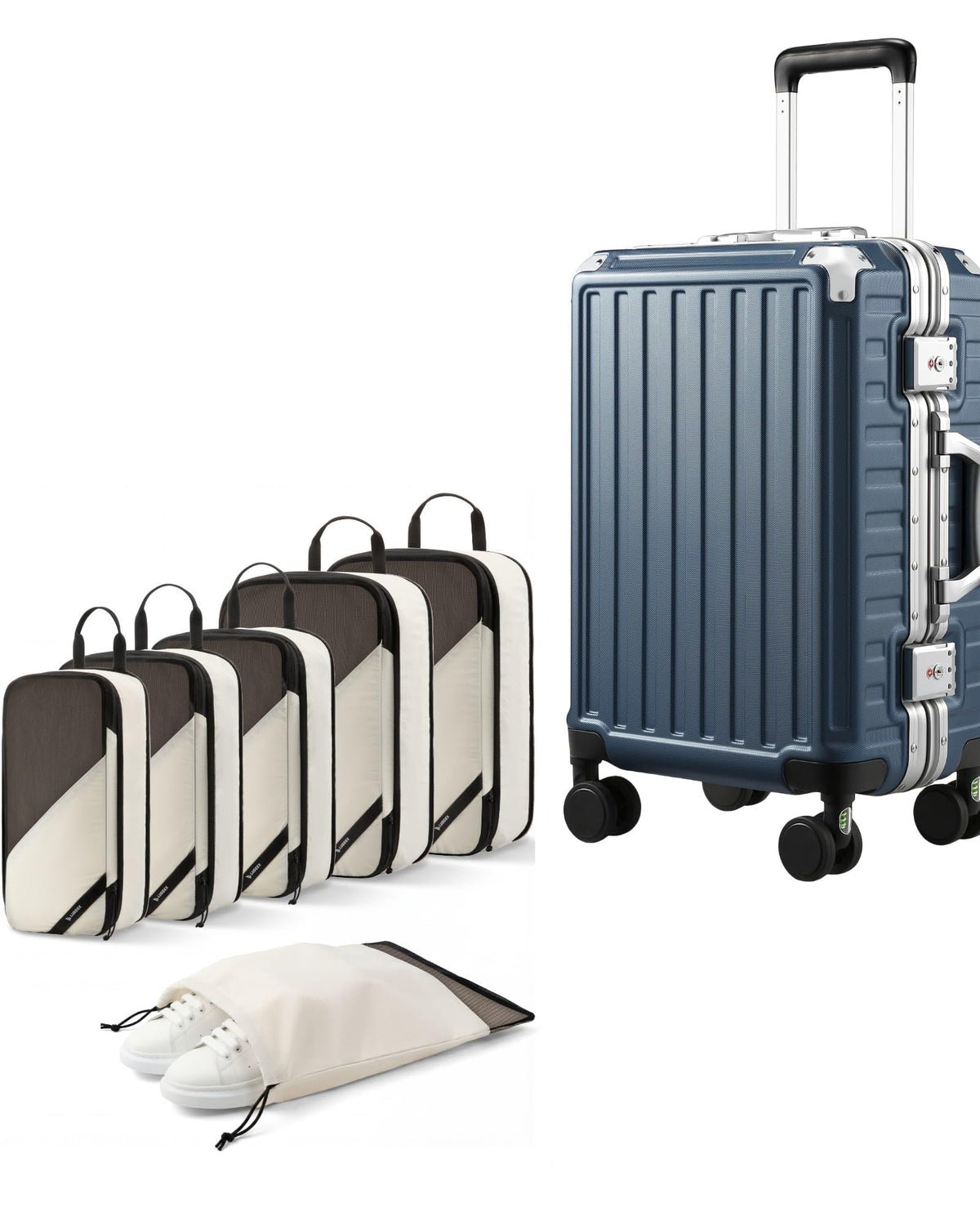 LUGGEX Zipperless Carry On Luggage and 6 Set Travel Packing Cubes Bundle – Travel Essentials