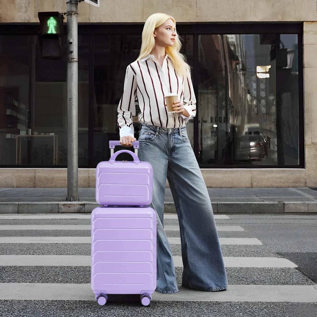Luxebough Gradient Color Suitcase 2-Piece Set, 20" Rotating Wheel Suitcase with 14" Cosmetic Case, Lightweight Durable Hardshell Luggage with 360° Spinner Wheels for Travel, Women & Girls (Purple)