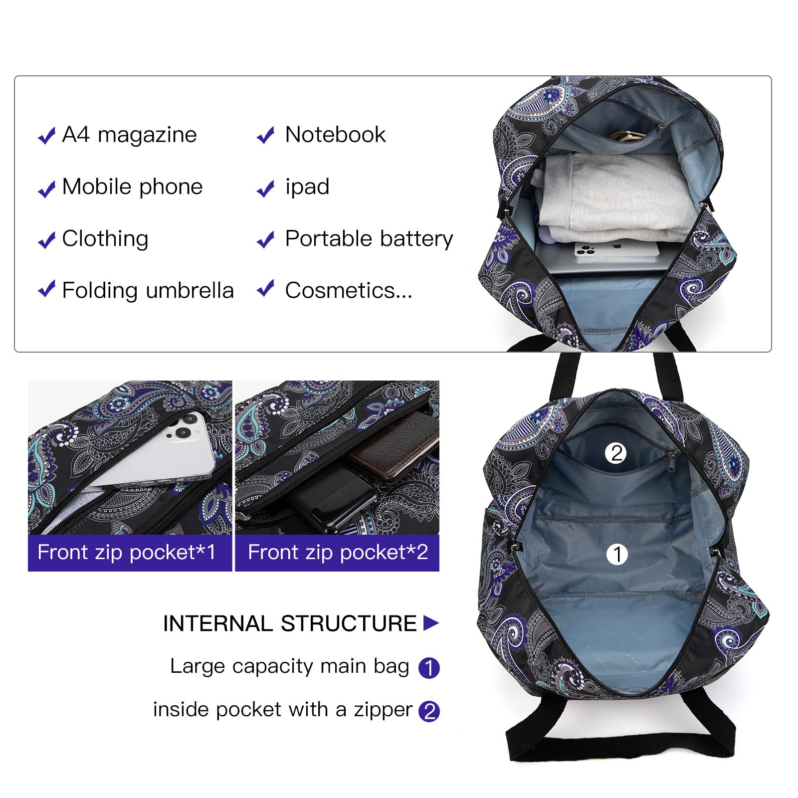 EXYANGEE Foldable Travel Duffel Bag, Medium Women's Weekender and Overnight bag carry on Luggage bag for Women