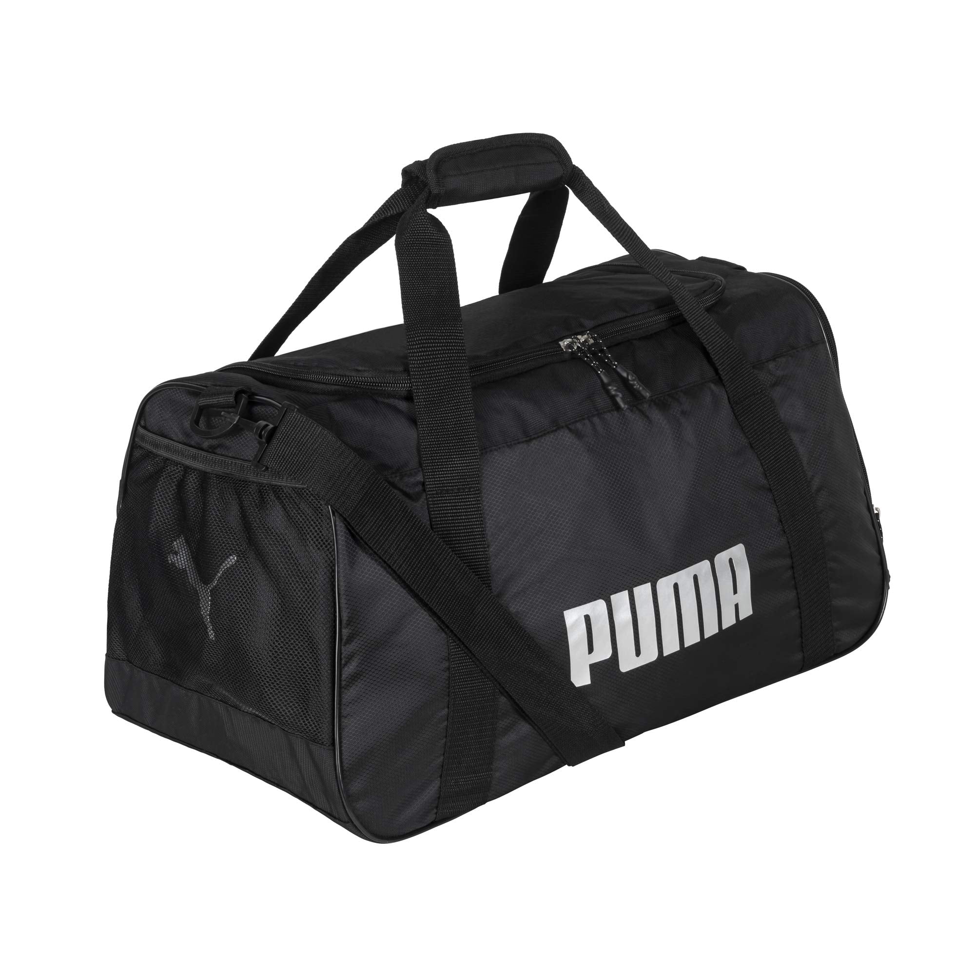 PUMA unisex adult Evercat Foundation Duffel Bags, Black/Silver, One Size US