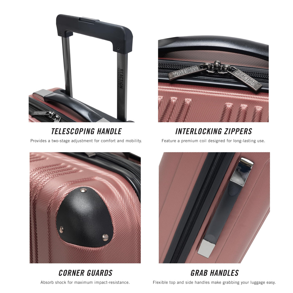 Kenneth Cole REACTION Out of Bounds Lightweight Hardshell 4-Wheel Spinner Luggage, Rose Gold, 3-Piece Set (20", 24", & 28")