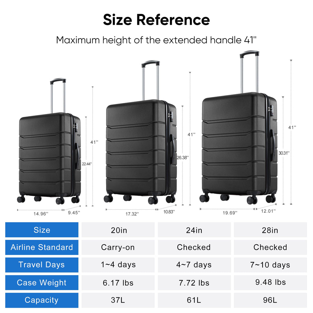 OLIXIS 20/24/28 Inch Suitcases Set,Black