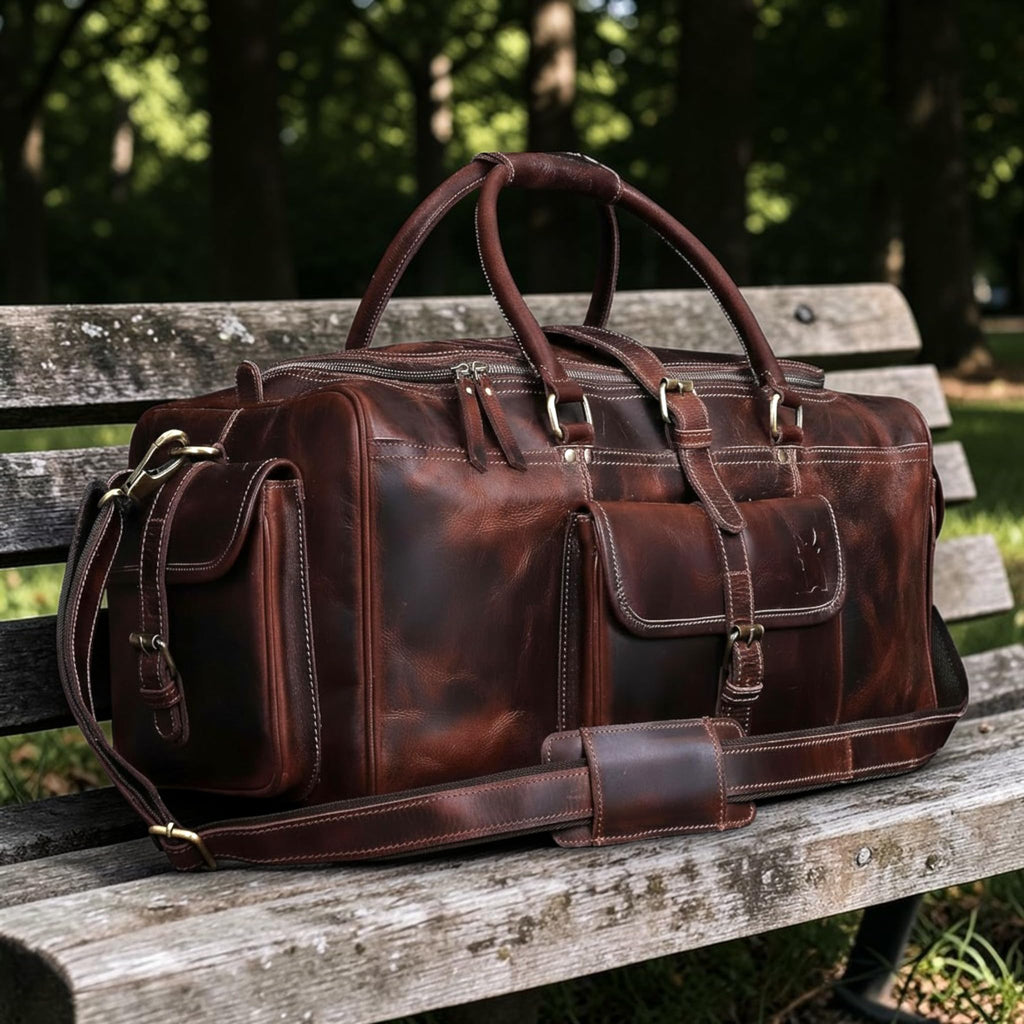 Leather Duffle Bags for Men - 24 Inch Full Grain Leather travel bag, leather overnight bag, Mens Leather Bag, Carry On Leather Weekender Bag, Airplane Leather Luggage Duffel Gym Bag
