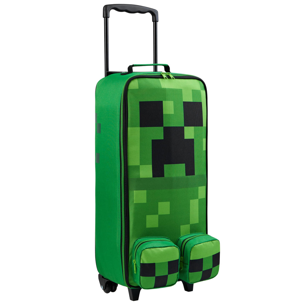 Minecraft Kids Foldable Trolley Bag 25”, 17L Luggage with Wheels, Creeper - Gamer Travel Essentials, Gifts for Kids