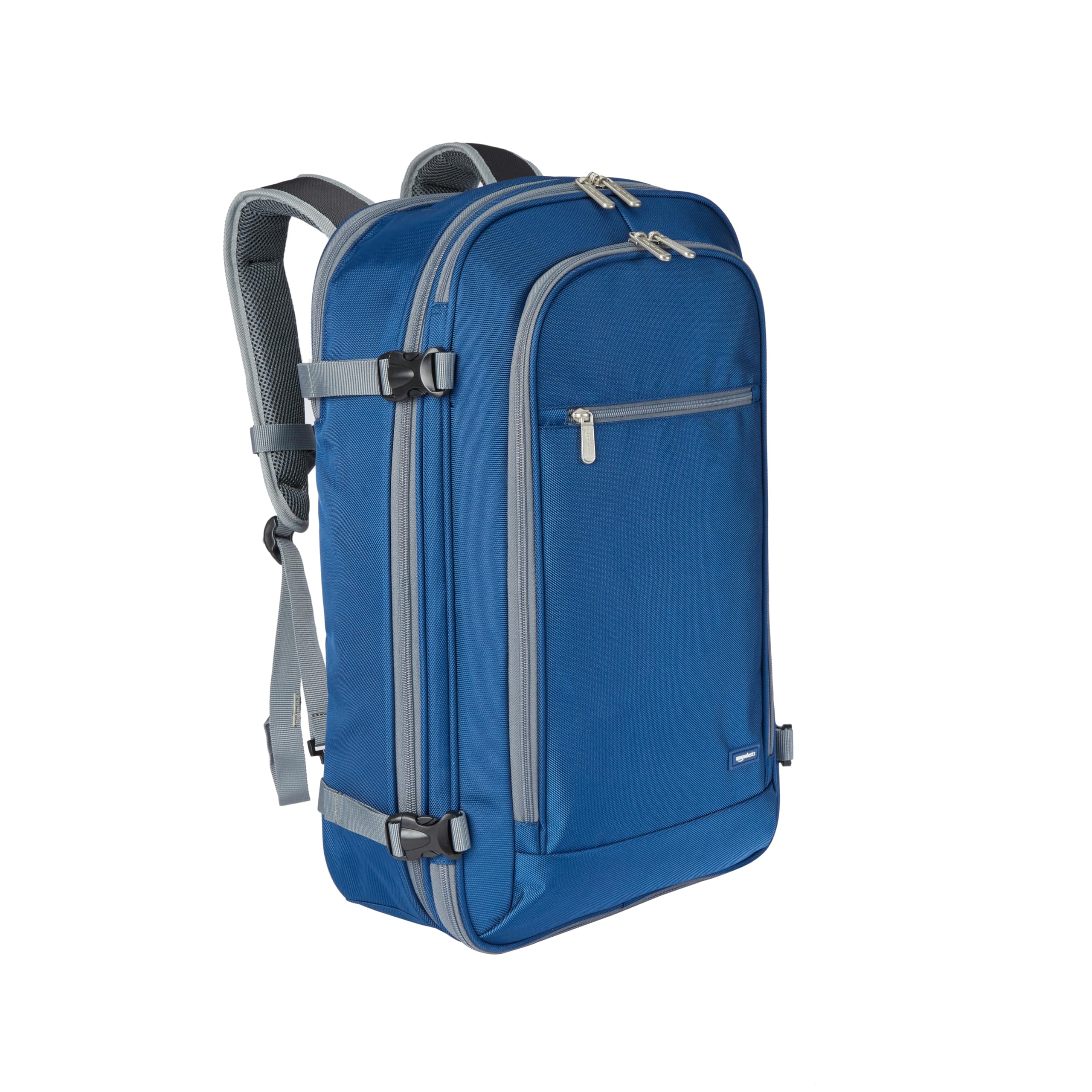 Amazon Basics Travel Backpack, Carry-On with Laptop Compartment, 40L Expandable Storage, Dual Use Backpack & Shoulder Bag with Multiple Compartments and Pockets, 15.8"W x 21.5"H x 8.3"D, Navy