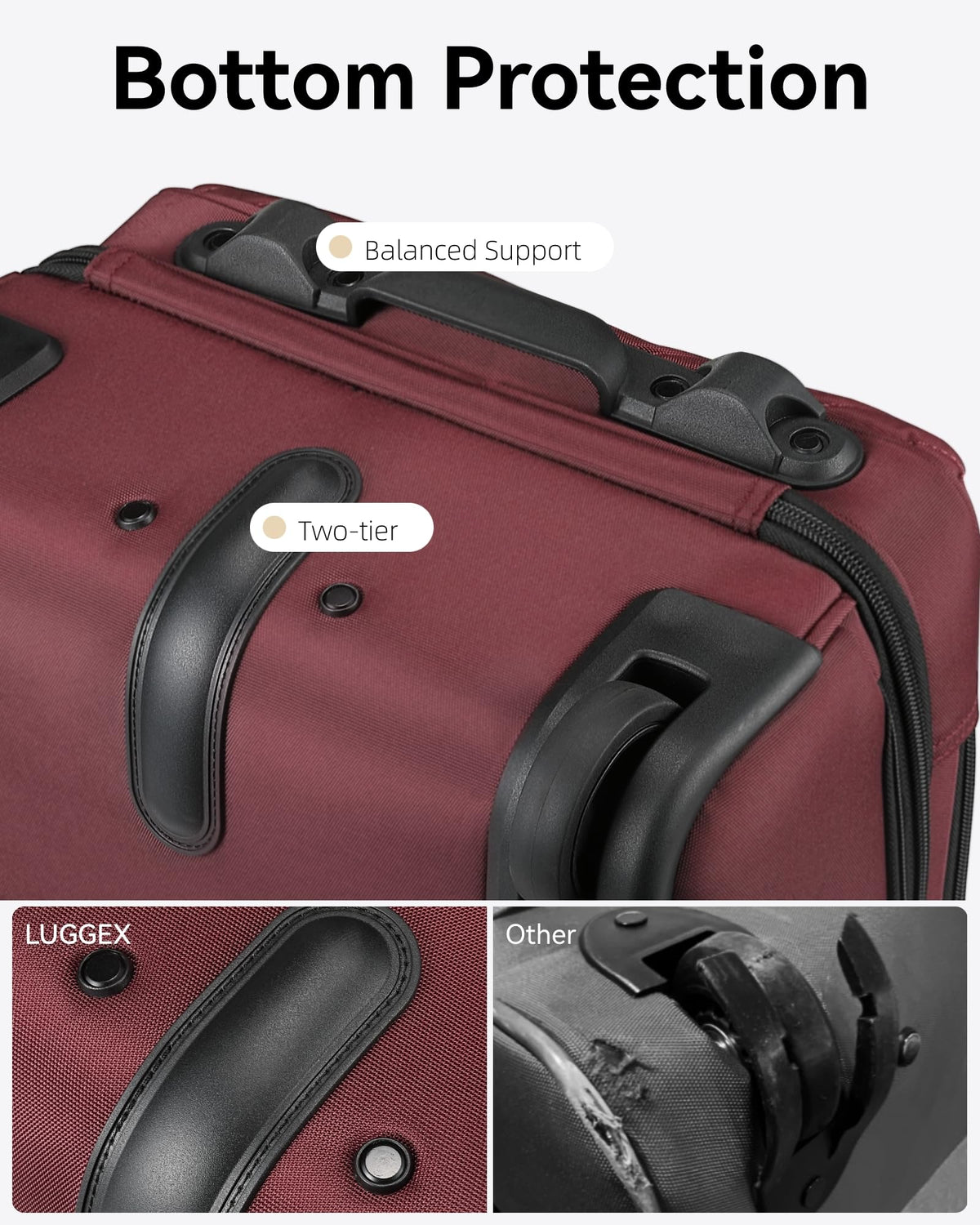 LUGGEX Underseat Carry On Luggage with Wheels, UDK Stylish Lightweight Under Seat Luggage, Soft Sided Personal Item Suitcase for Short Trip (UX-Core, Dark Scarlet, 16 Inch)
