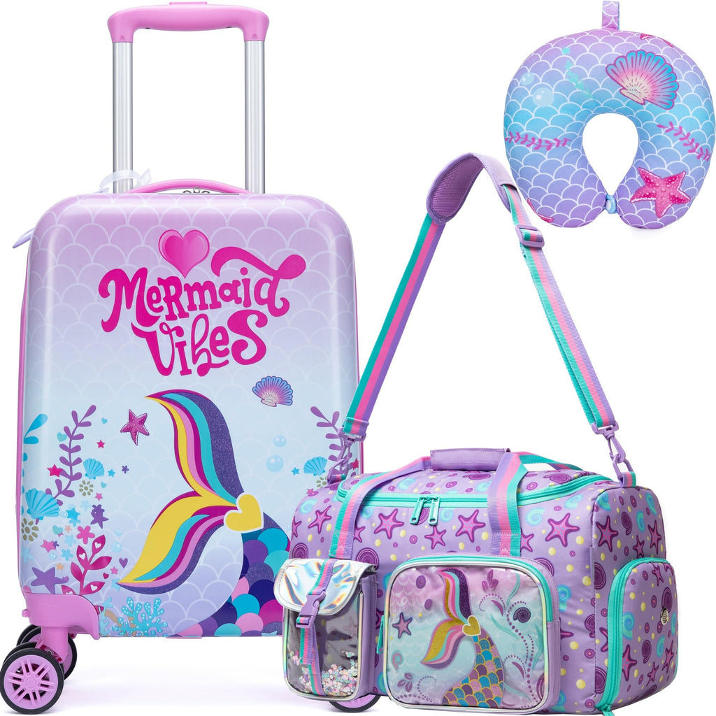 Inprof Kid’s Luggage Set 3 Piece Suitcase Set 16’’ Hardside Luggage with Spinner Wheels Girls Carry on Toddler Luggage Travel Rolling Luggage Airline Approved