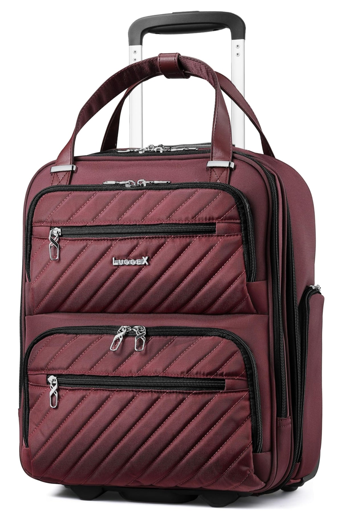 LUGGEX Underseat Carry On Luggage with Wheels, UDK Stylish Lightweight Under Seat Luggage, Soft Sided Personal Item Suitcase for Short Trip (UX-Core, Dark Scarlet, 16 Inch)